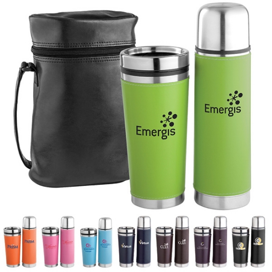 Leatherette Tumbler / Vacuum Bottle Set