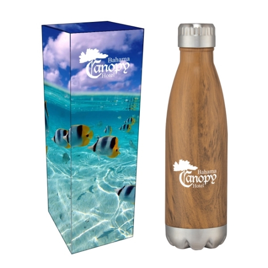 16 Oz. Swiggy Stainless Steel Woodtone Bottle w/Custom Box