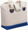 Zippered Boat Tote Natural/Royal Blue Trim